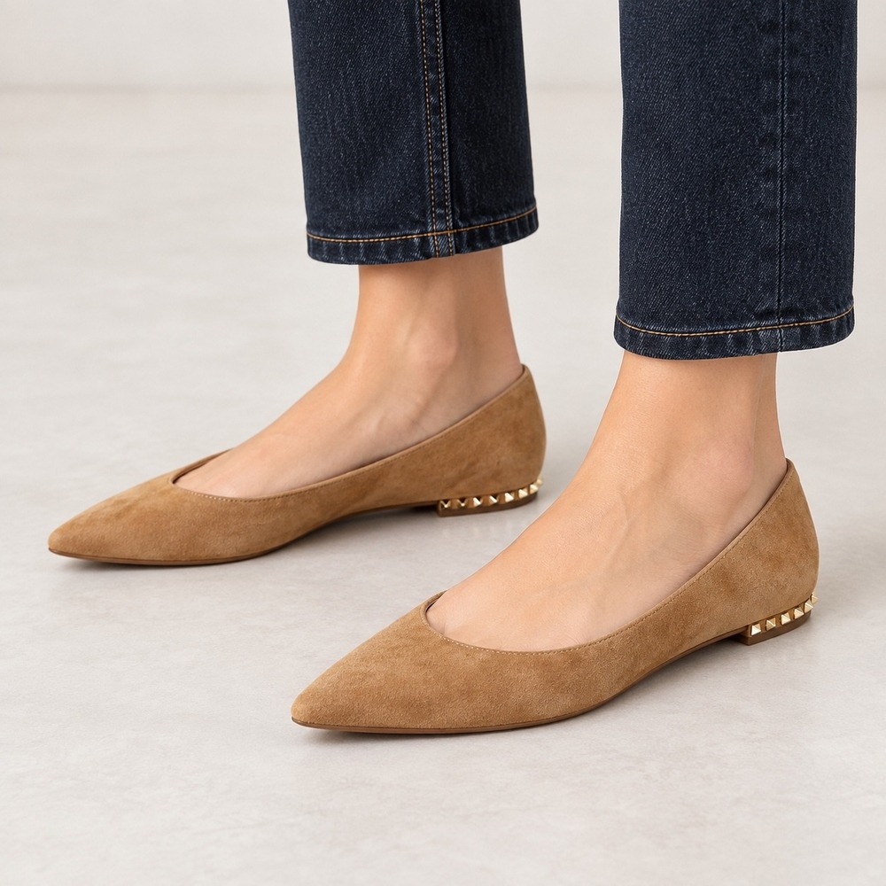 Sam Edelman Tan Suede Pointed Toe Studded Flats Size 8.5